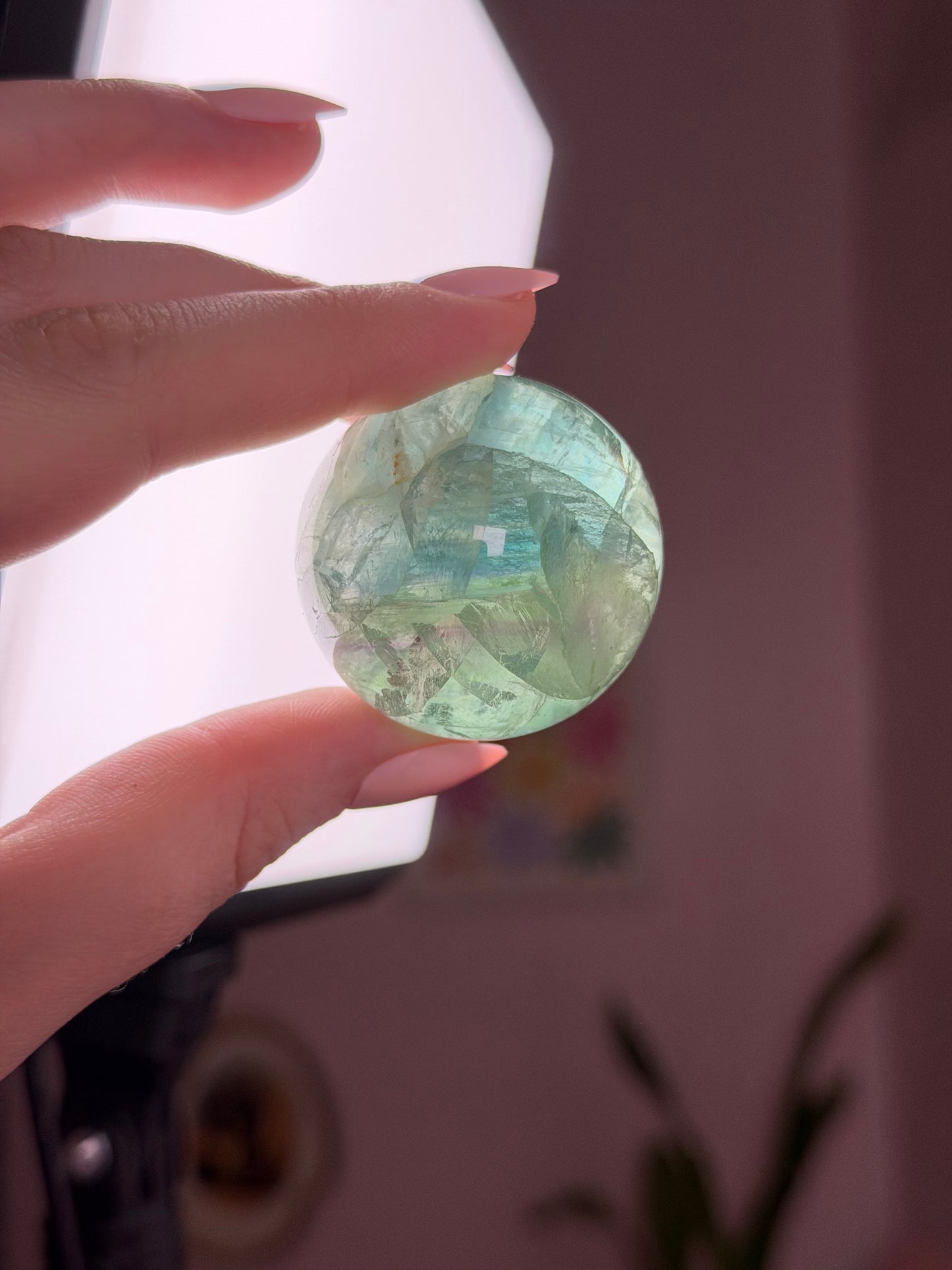 Minty Green Fluorite Sphere w/ Rainbows