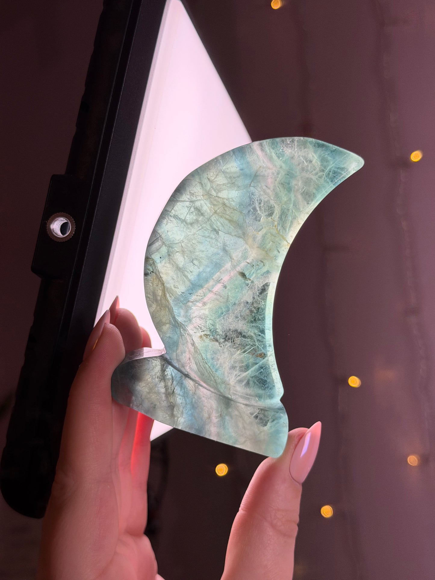 Green Fluorite Standing Moon A (deep green/blue)