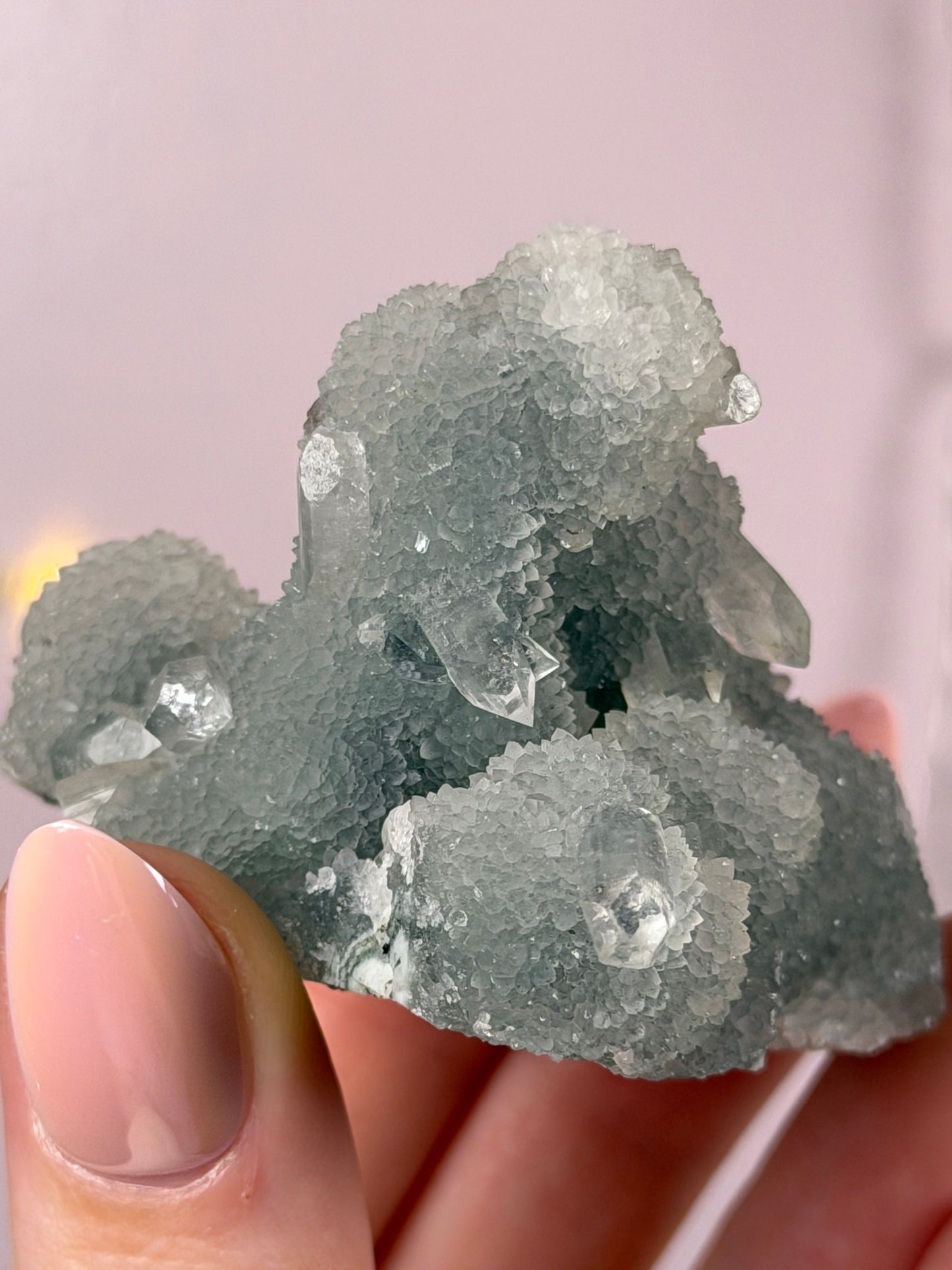 Blue Chalcedony Stalacite Cluster w/ Diamond Apophyllite