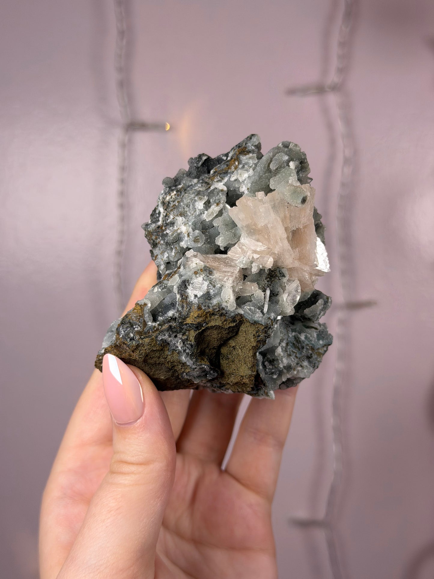 Stunning Blue & Black Chalcedony w/ Peach Stilbite