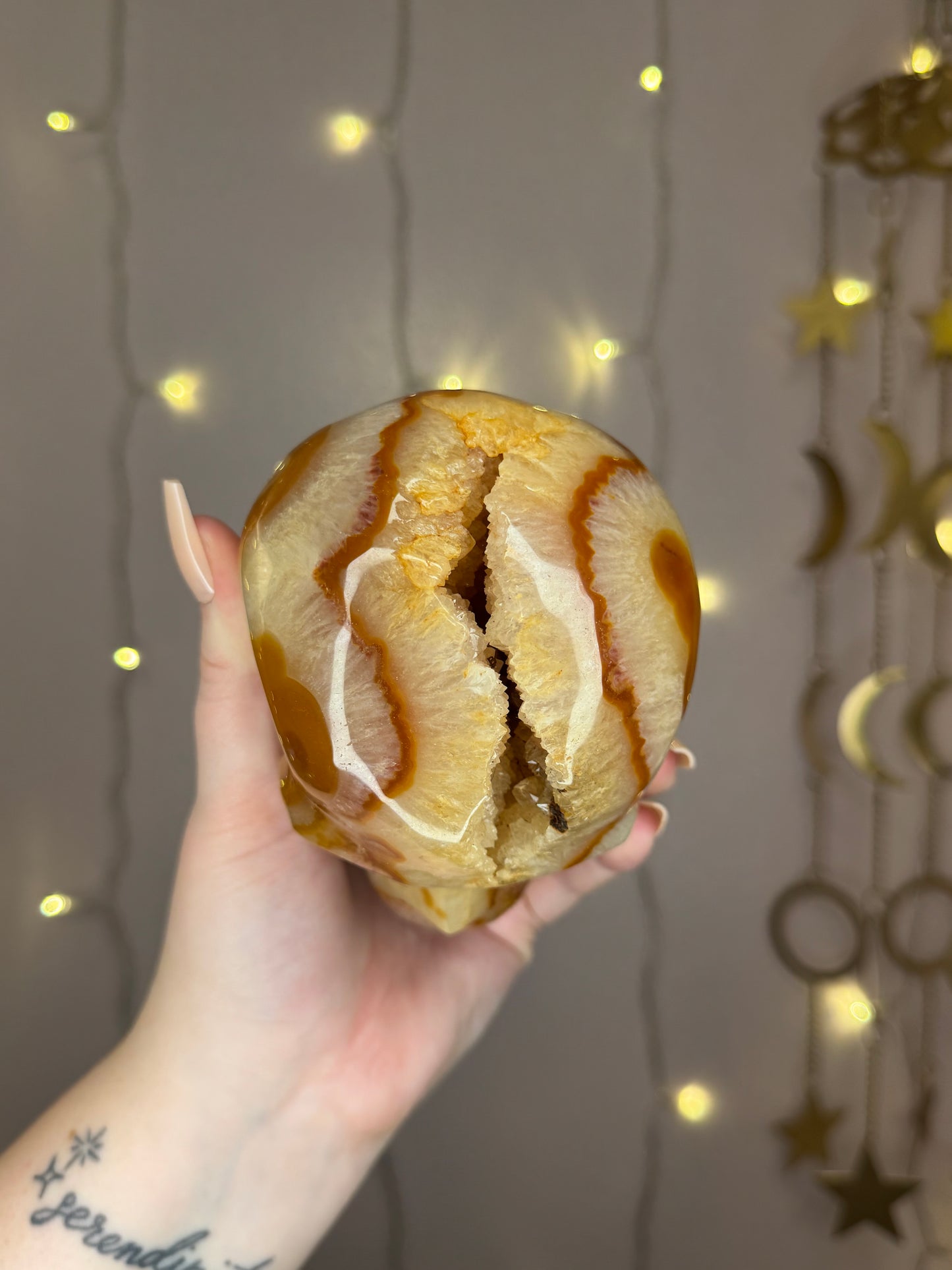 Insane Carnelian Druzy Skull Carving