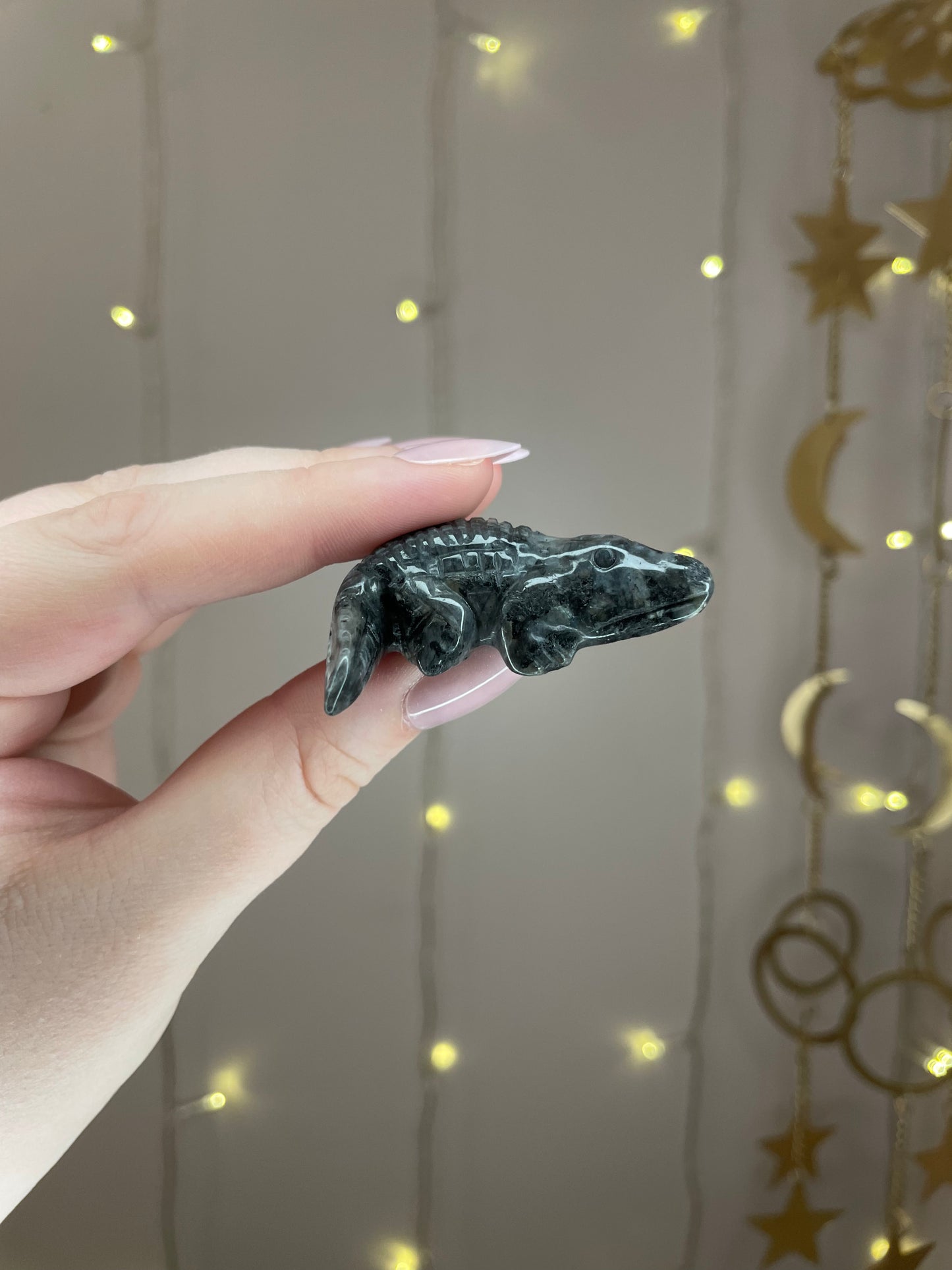 Larvikite Alligator Carving