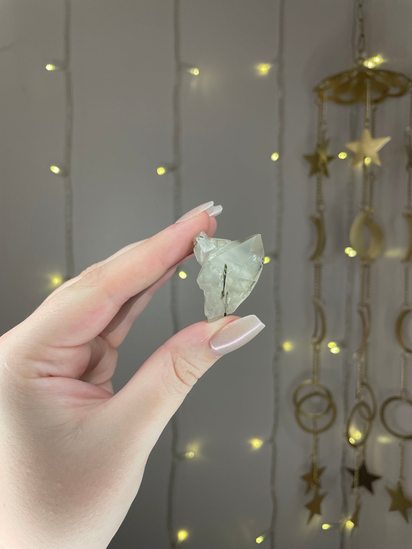 Mystery Green Tourmaline on Clear Quartz Piece