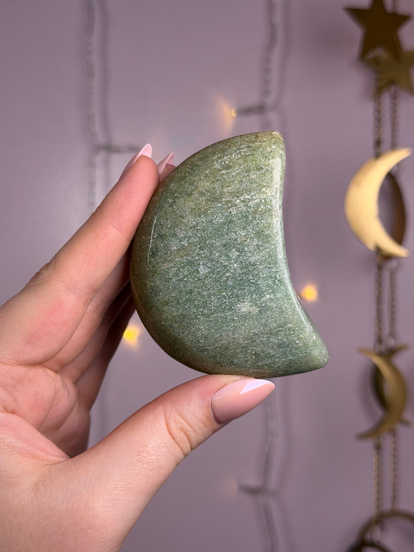 Sparkly Brazilian Green Aventurine Moon Carving A