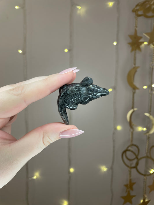 Larvikite Alligator Carving
