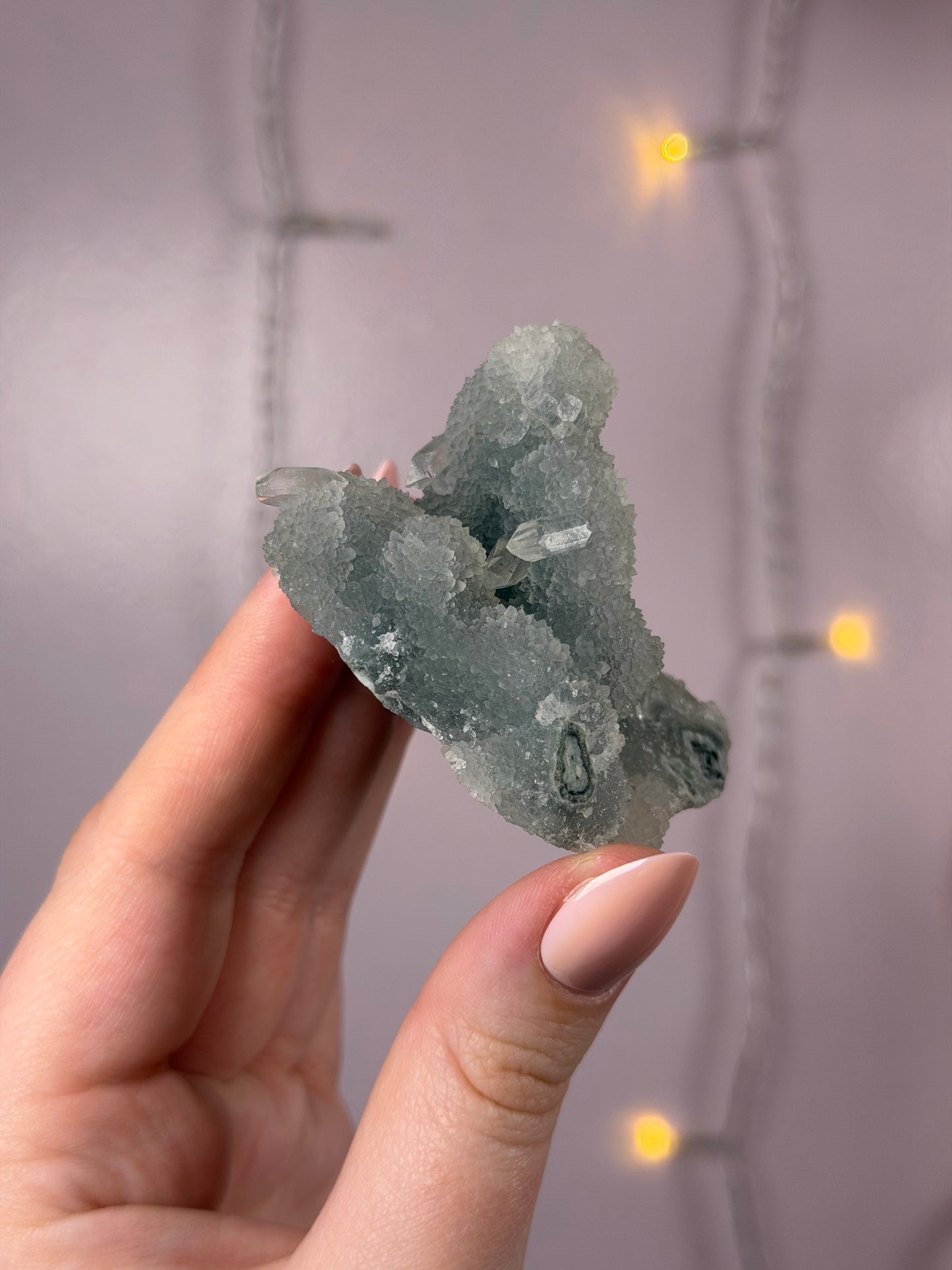 Blue Chalcedony Stalacite Cluster w/ Diamond Apophyllite