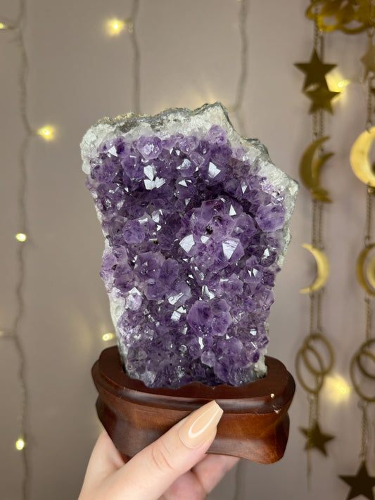 Amethyst Cluster on Custom Wooden Base