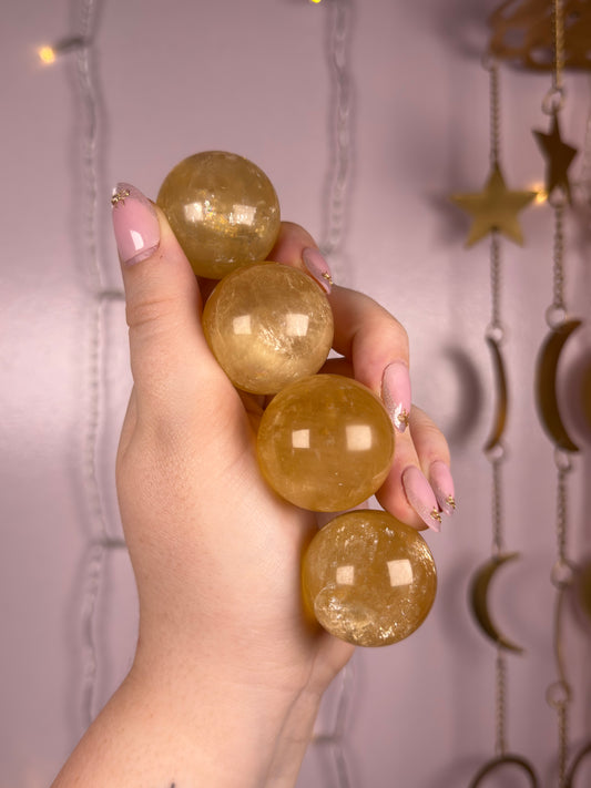 Rainbow Filled Honey Calcite Sphere