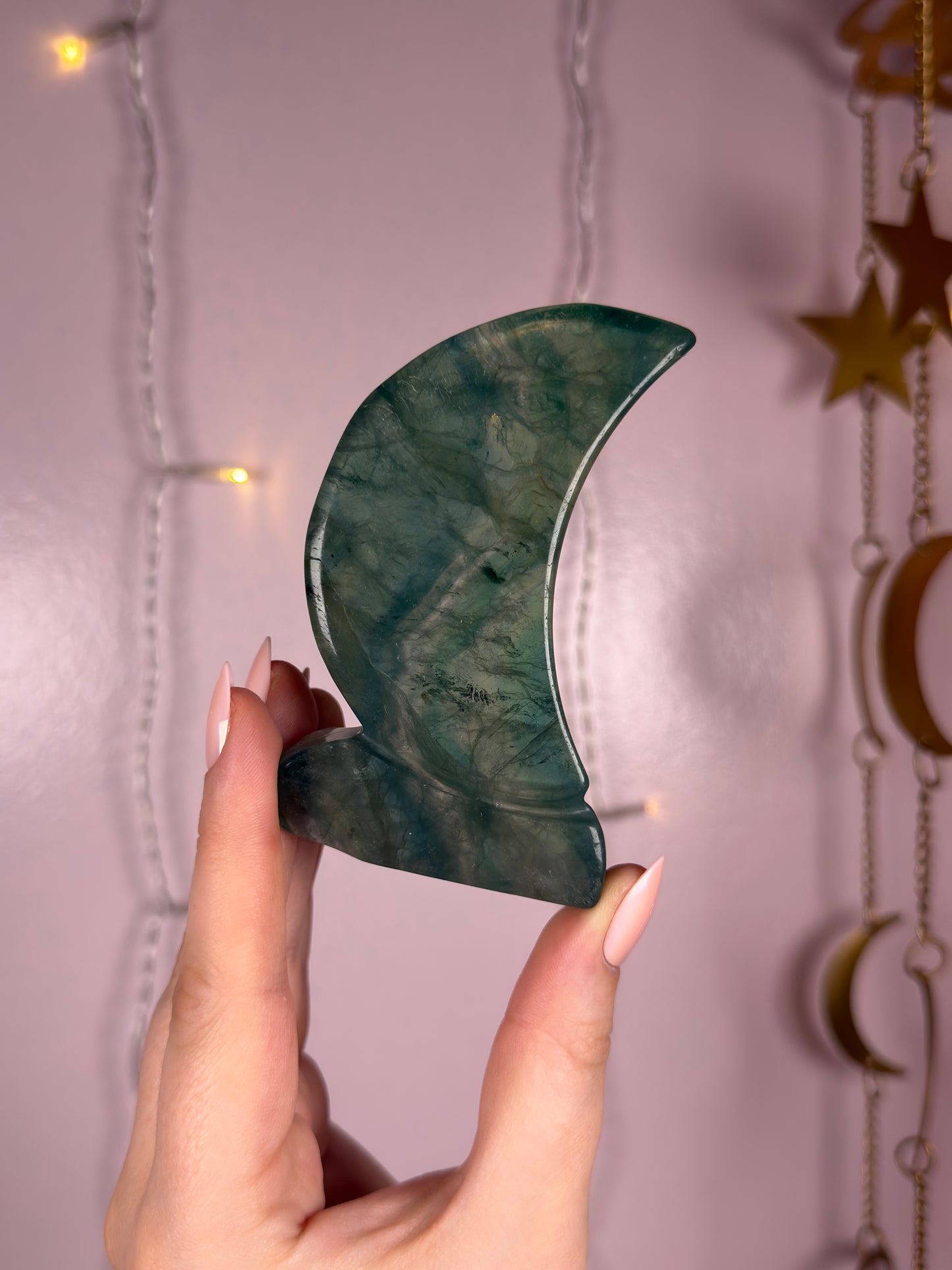 Green Fluorite Standing Moon A (deep green/blue)