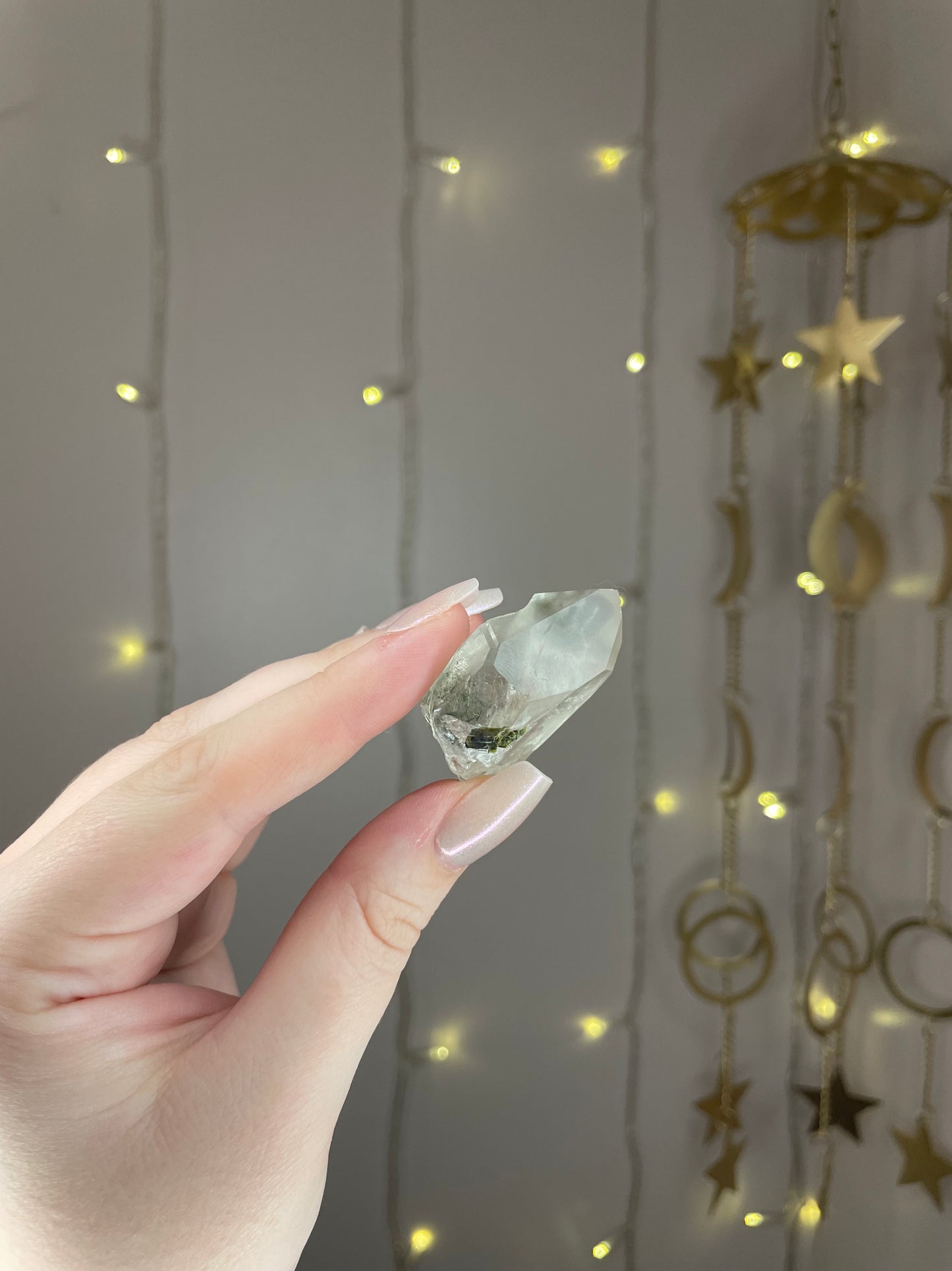 Mystery Green Tourmaline on Clear Quartz Piece