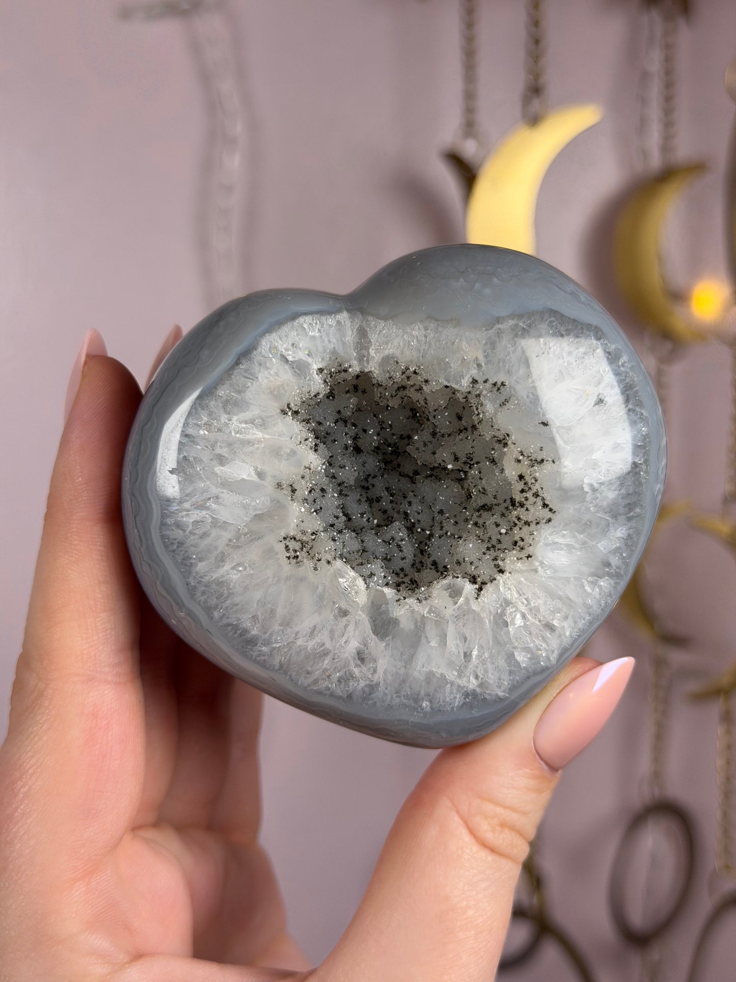 “Salt & Pepper” Druzy Agate Heart Carving