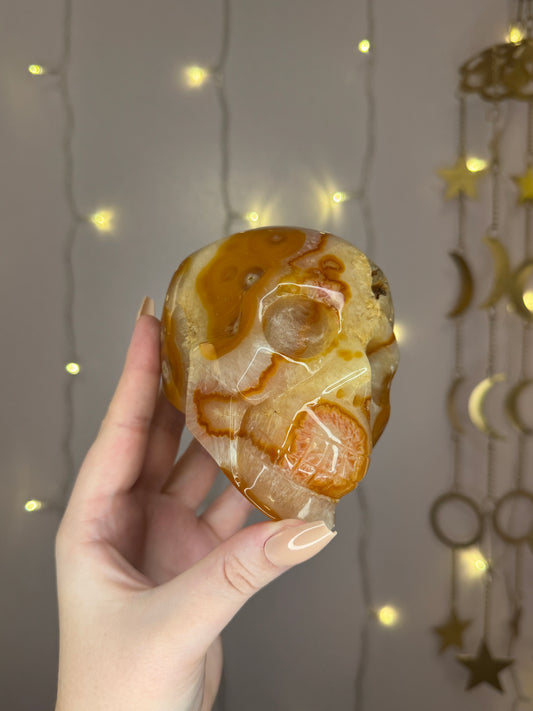 Insane Carnelian Druzy Skull Carving