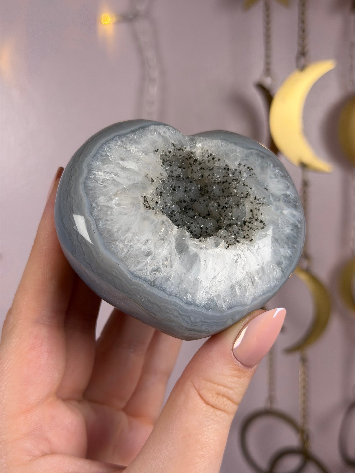 “Salt & Pepper” Druzy Agate Heart Carving