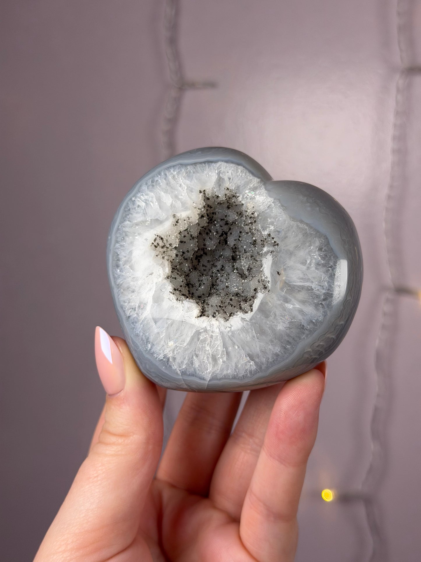 “Salt & Pepper” Druzy Agate Heart Carving