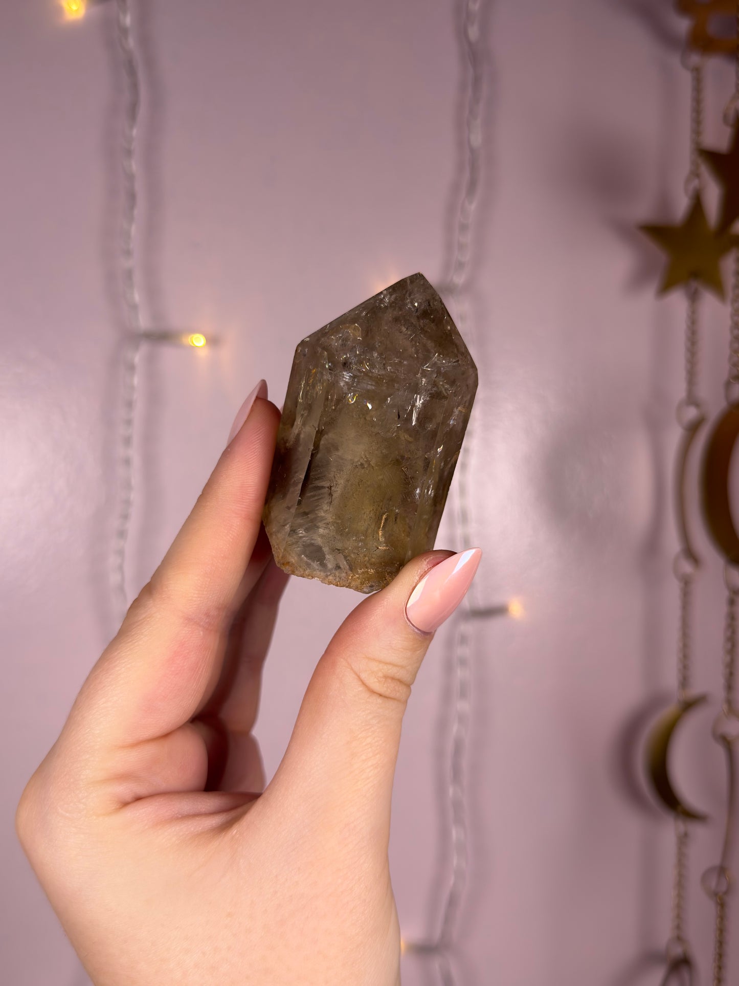Standing Natural Smoky Quartz Point w/ Layered Garden Quartz