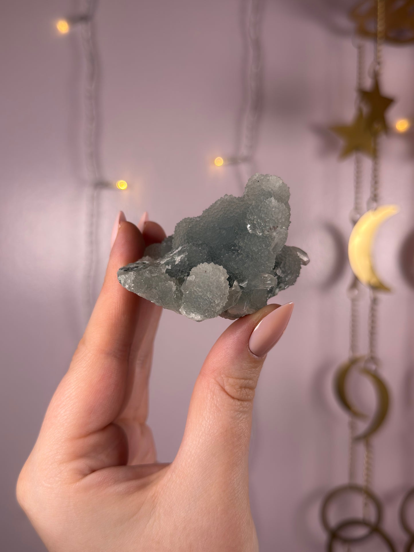 Blue Chalcedony Stalacite Cluster w/ Diamond Apophyllite