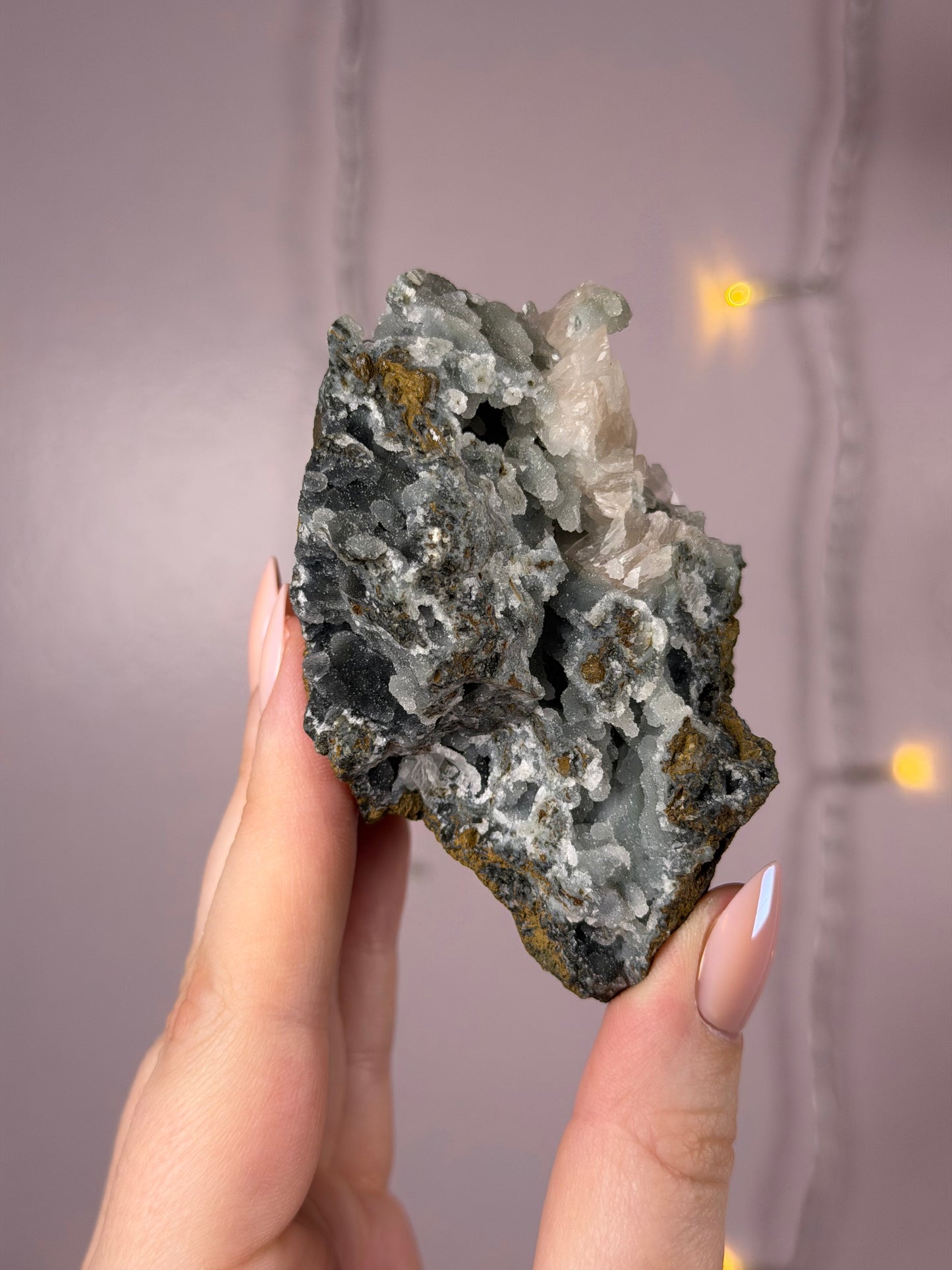 Stunning Blue & Black Chalcedony w/ Peach Stilbite