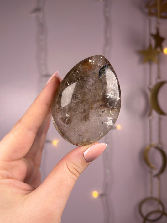 Red Garden Quartz and Deep Golden Rutile Lens w/ Anatase Diamond