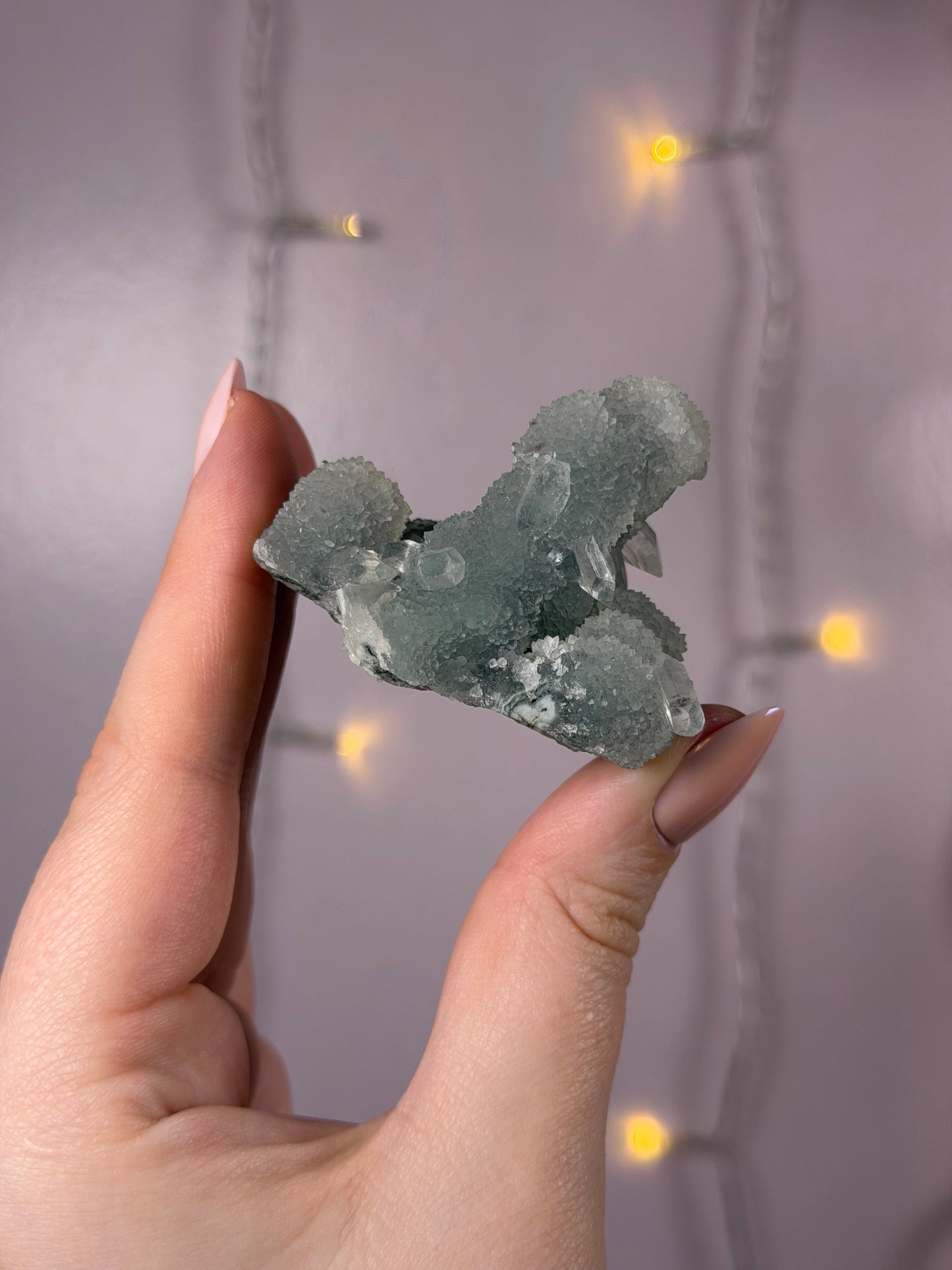 Blue Chalcedony Stalacite Cluster w/ Diamond Apophyllite