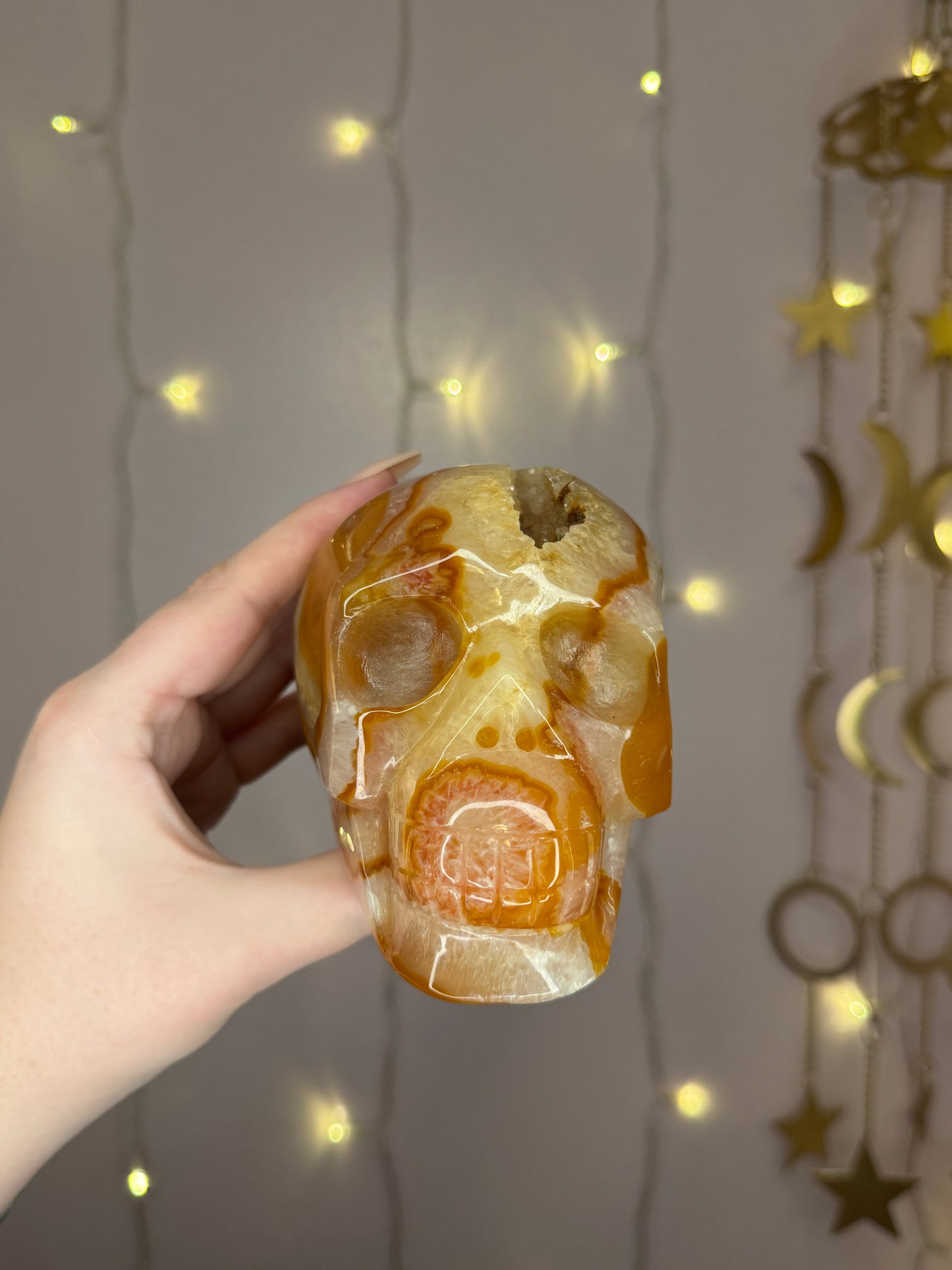 Insane Carnelian Druzy Skull Carving