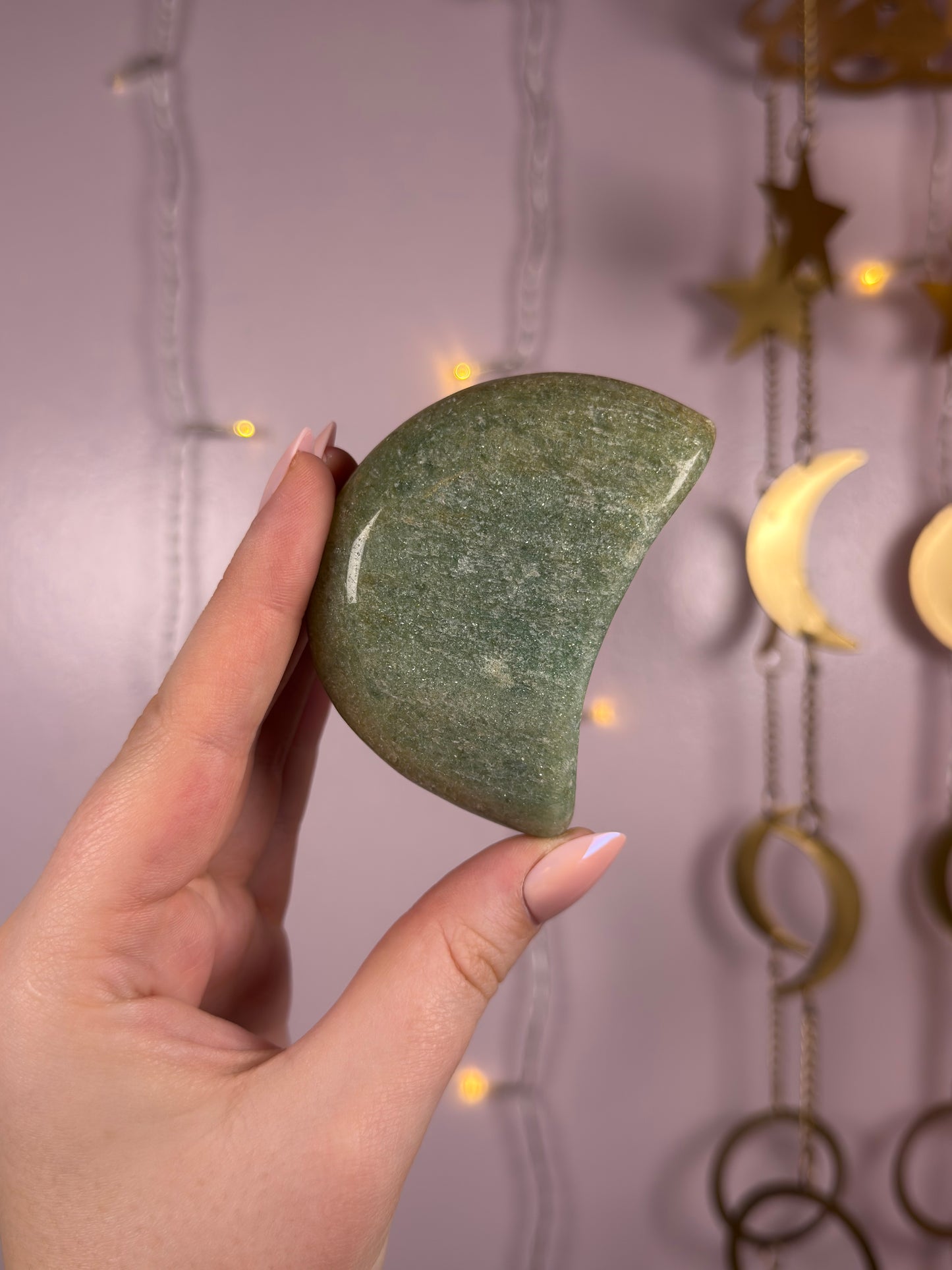 Sparkly Brazilian Green Aventurine Moon Carving A