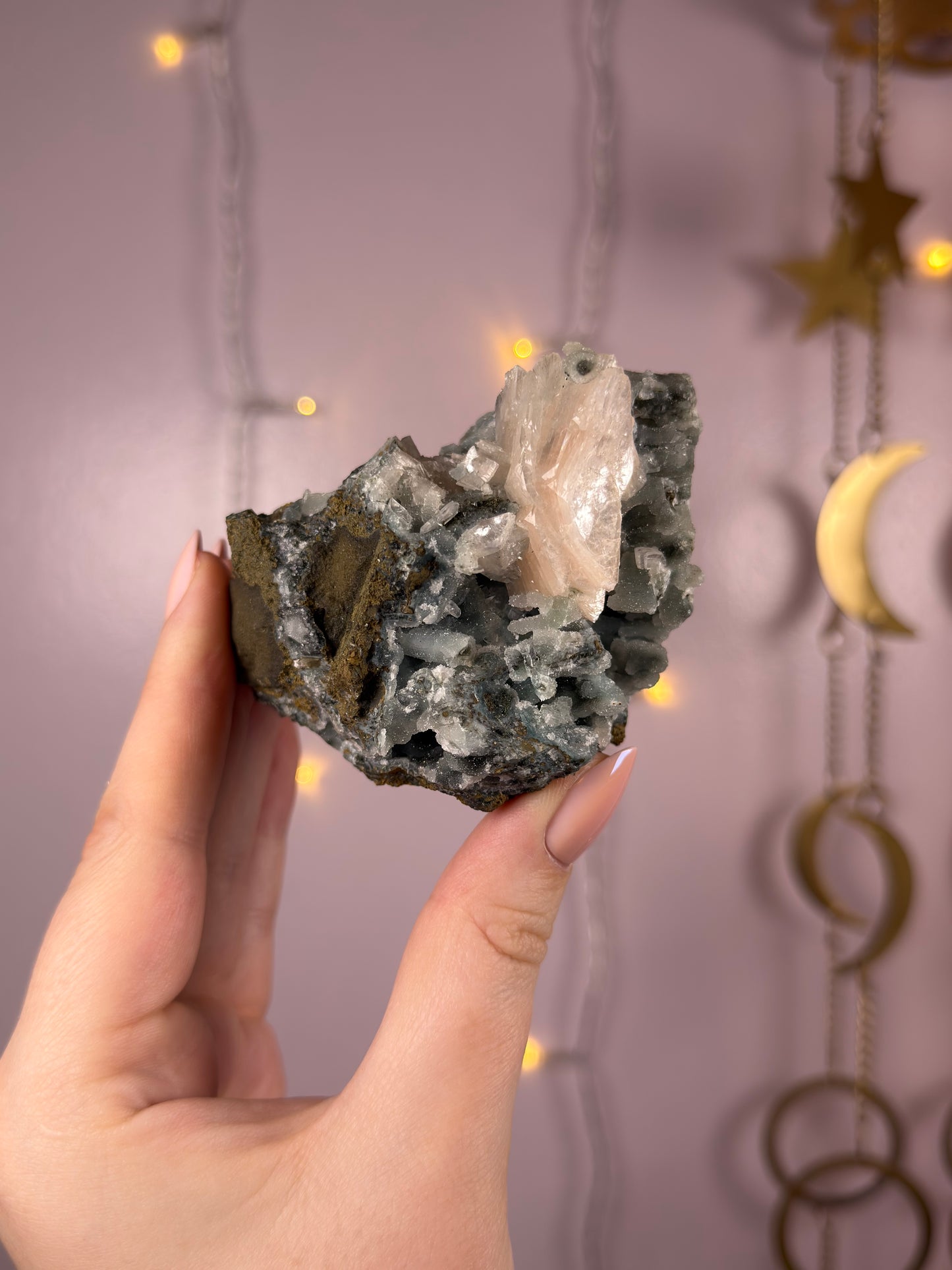 Stunning Blue & Black Chalcedony w/ Peach Stilbite