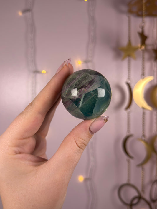 Blue/Green Fluorite Sphere w/ Purple Banding & Big Rainbow