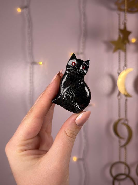 Black Onyx Cat Carving