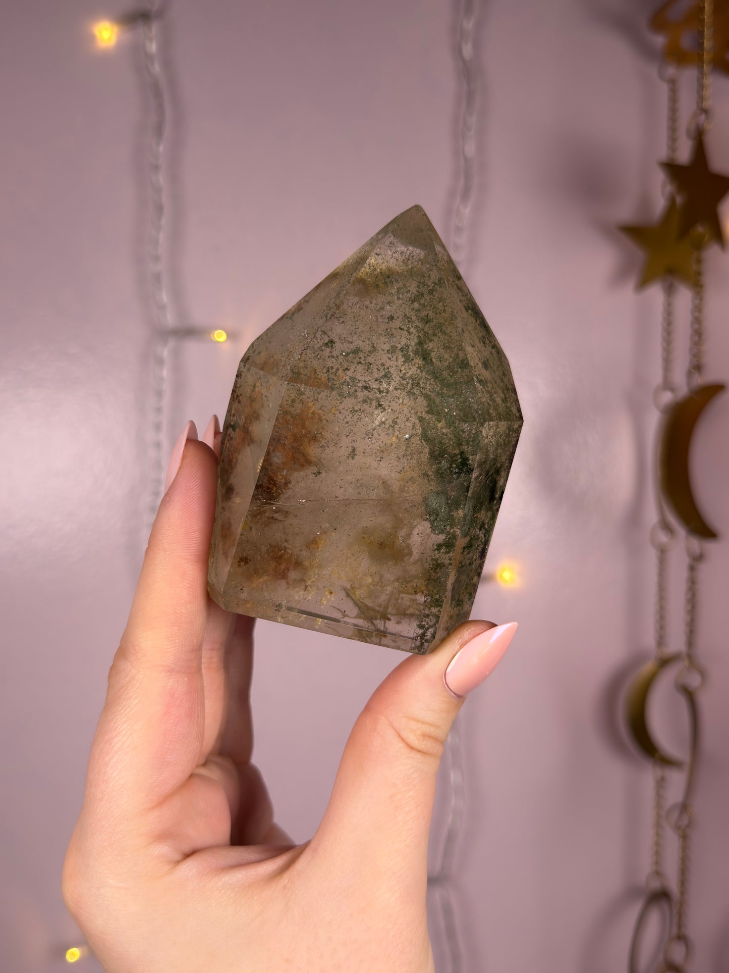 Sparkly Green Chlorite Tower w/ Pink & Brown Garden Quartz