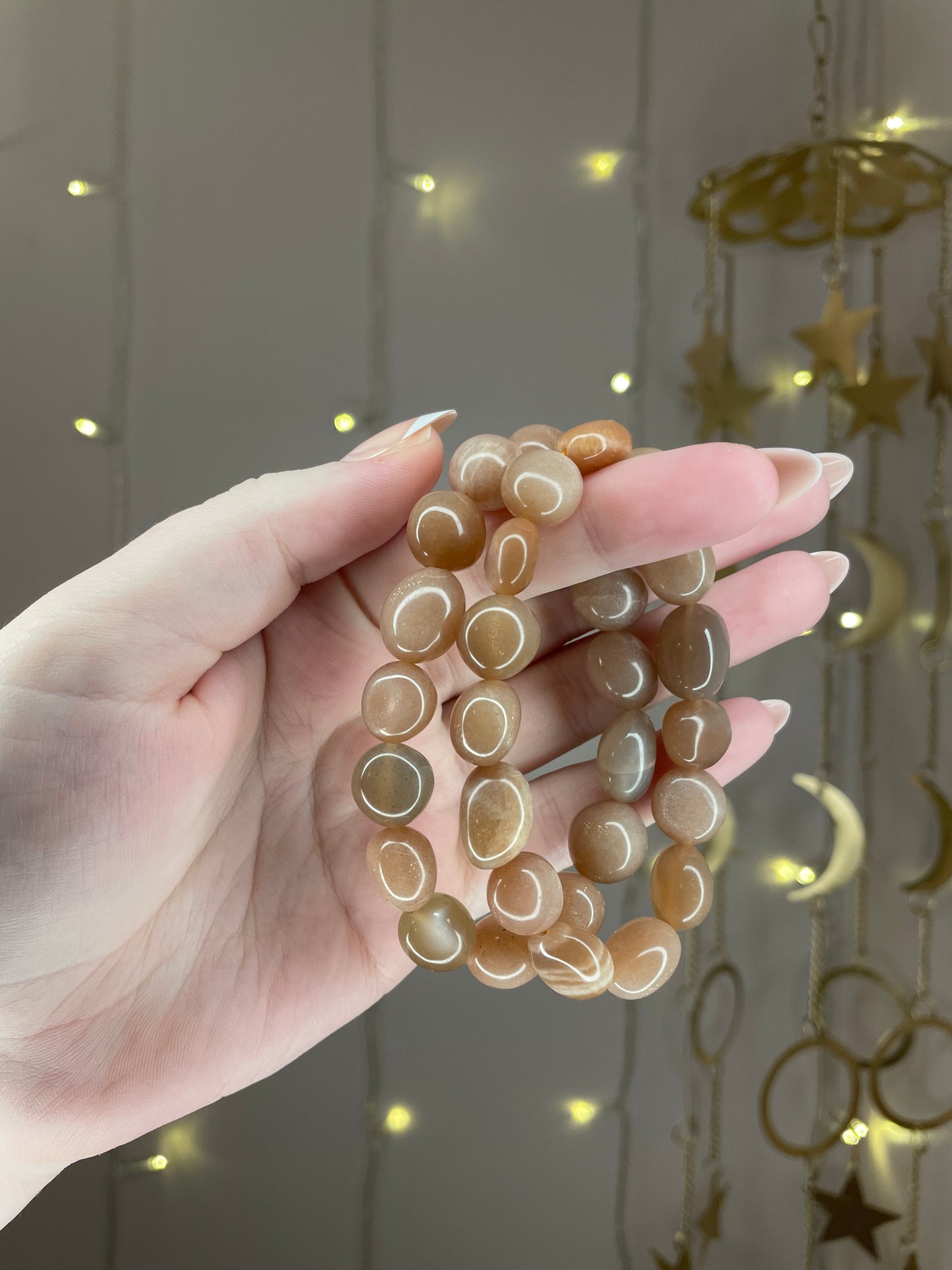 Chunky Peach Moonstone x Sunstone Bracelet