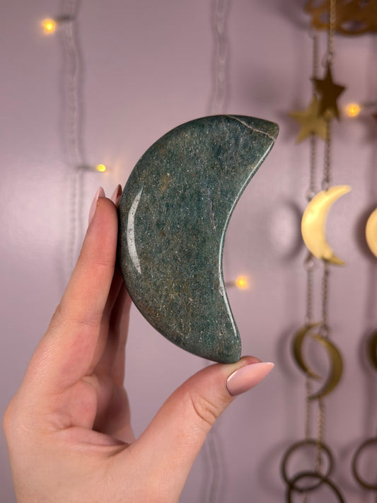 Sparkly Brazilian Green Aventurine Moon Carving B