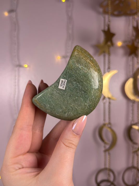 Sparkly Brazilian Green Aventurine Moon Carving A