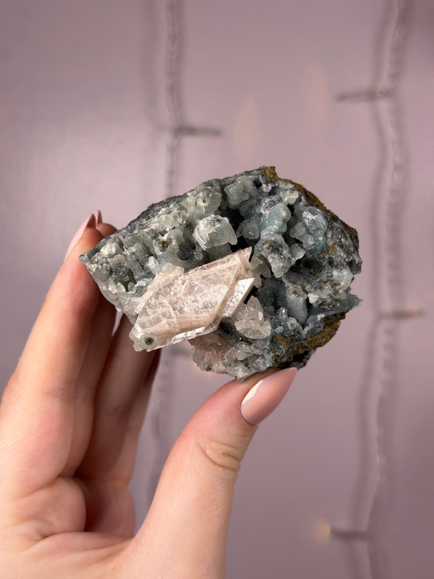 Stunning Blue & Black Chalcedony w/ Peach Stilbite