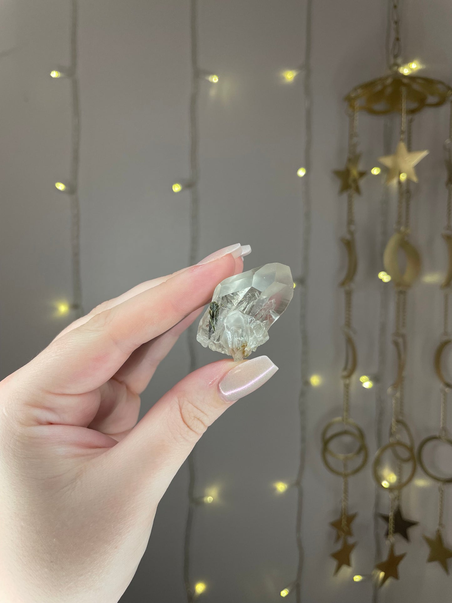 Mystery Green Tourmaline on Clear Quartz Piece