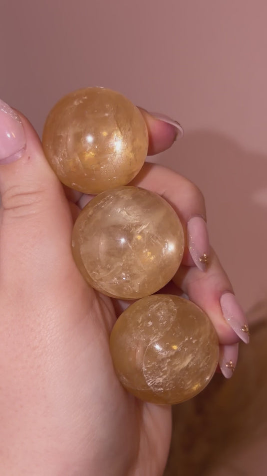 Rainbow Filled Honey Calcite Sphere