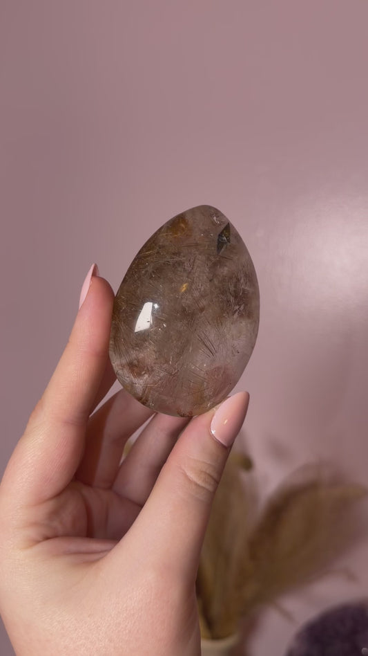 Red Garden Quartz and Deep Golden Rutile Lens w/ Anatase Diamond