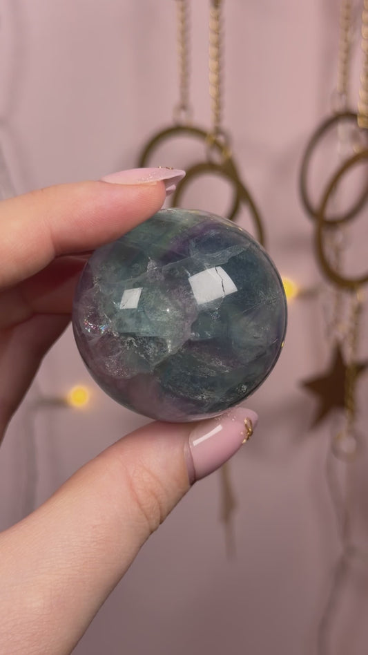 Blue/Purple Fluorite Sphere w/ Feathers