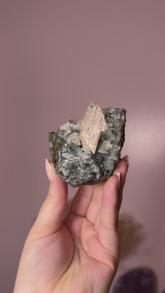 Stunning Blue & Black Chalcedony w/ Peach Stilbite